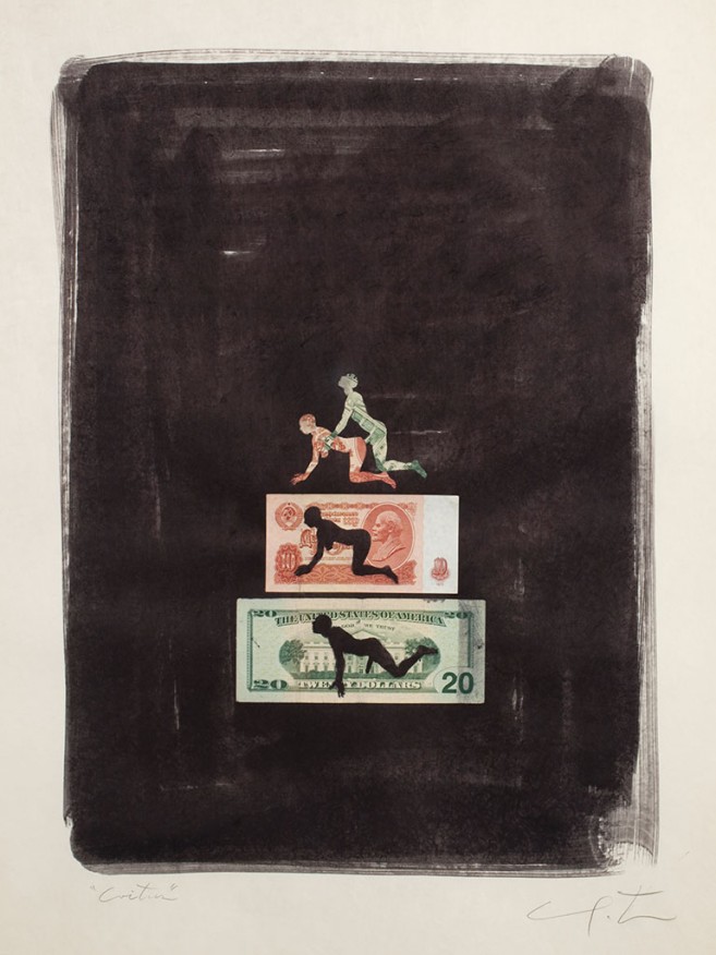 Coitus (dollar and ruble), 2010 / Mixed media on paper / 75,5 x 59 cm