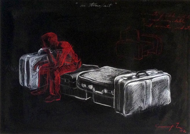 In tran/sit, 2002 / Mixed media on paper