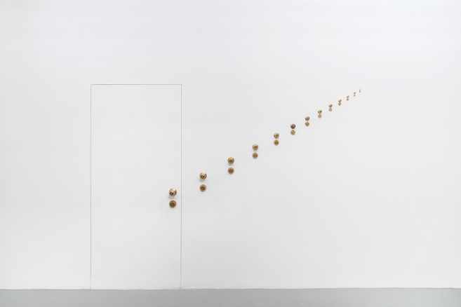 The Other Exit, 2014 / Grooved wall and bronze / Variable dimensions