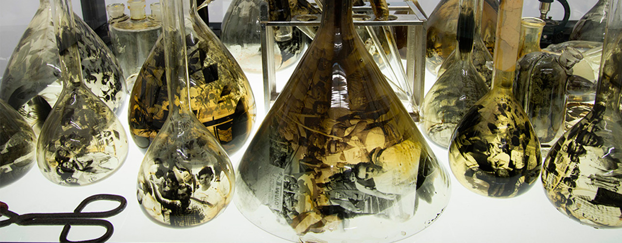 Laboratorio, 2011-2015 / Gelatin, silver prints on glass, metal devices, led light panel and vitrines / Variable dimensions