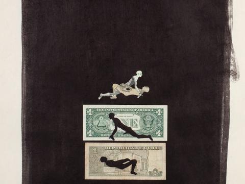 Coitus (dollar and peso), 2010 / Mixta sobre cartulina / 75,5 x 59 cm