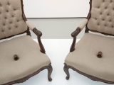 Diplomacy Lesson (nose chairs), 2014 - 2015 (detail) / Carved mahogany and linen  / 101.5  x 61 x 68.5 cm ( Variable dimensions )